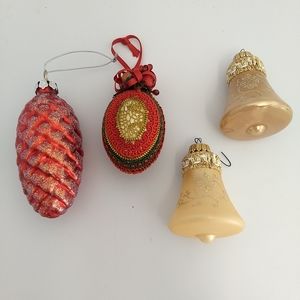 Glass Fabric Christmas Ornaments Krebs-Egg Lot of 4 Vintage